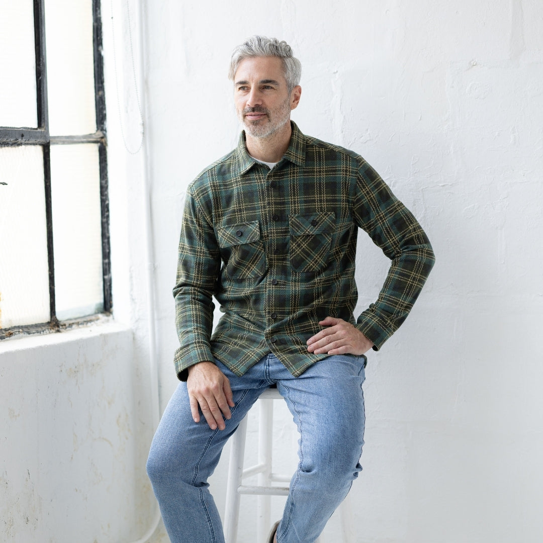 New! Adaptive Olive Plaid Flannel Shirt with Magnetic Closures