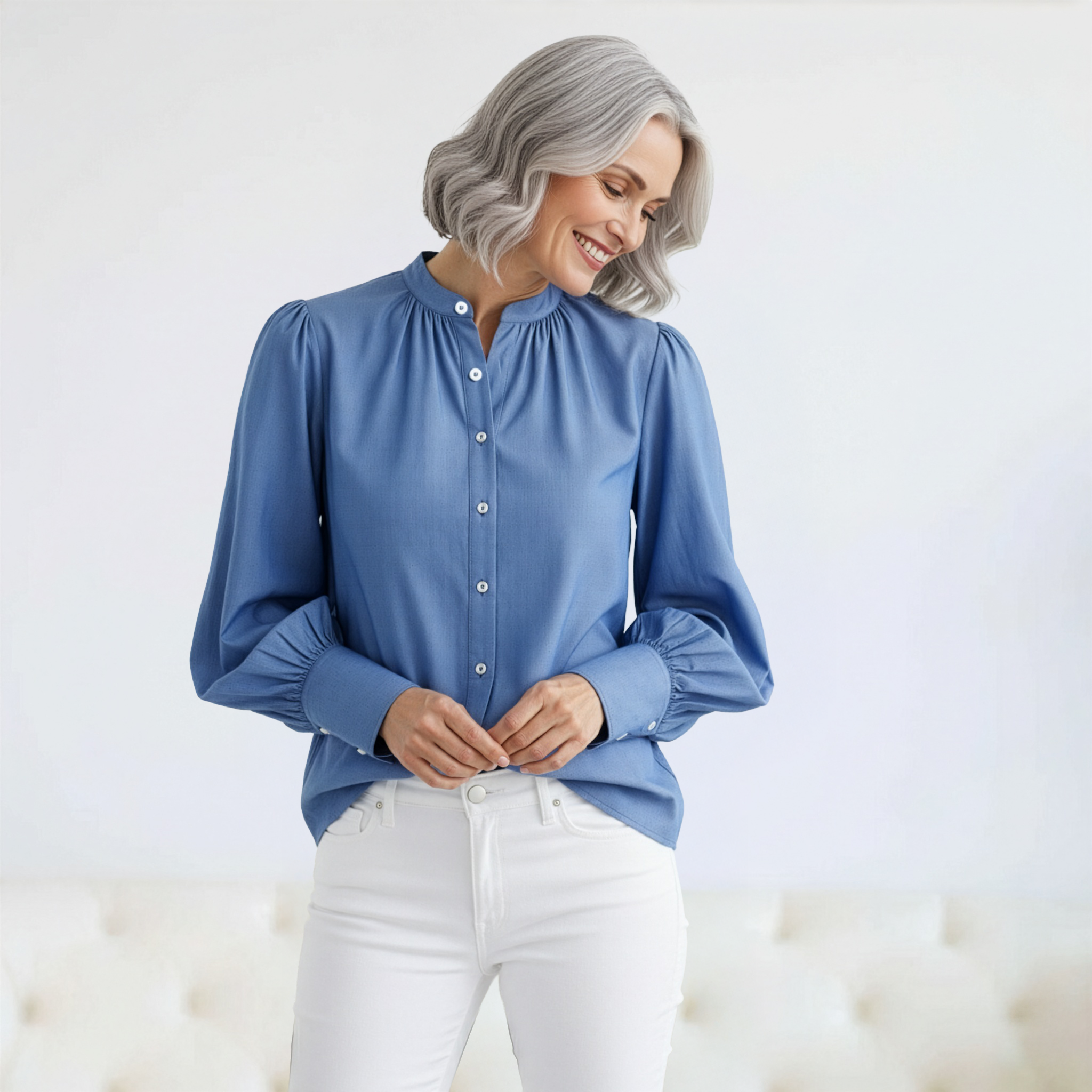 Women’s Adaptive Magnetic Closure Classic Chambray Blouse