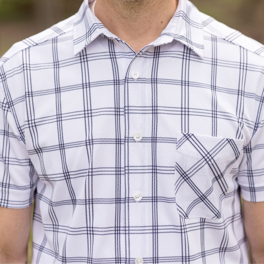 Adaptive Cooling Magnetic Front Short Sleeve Shirt in White Windowpane