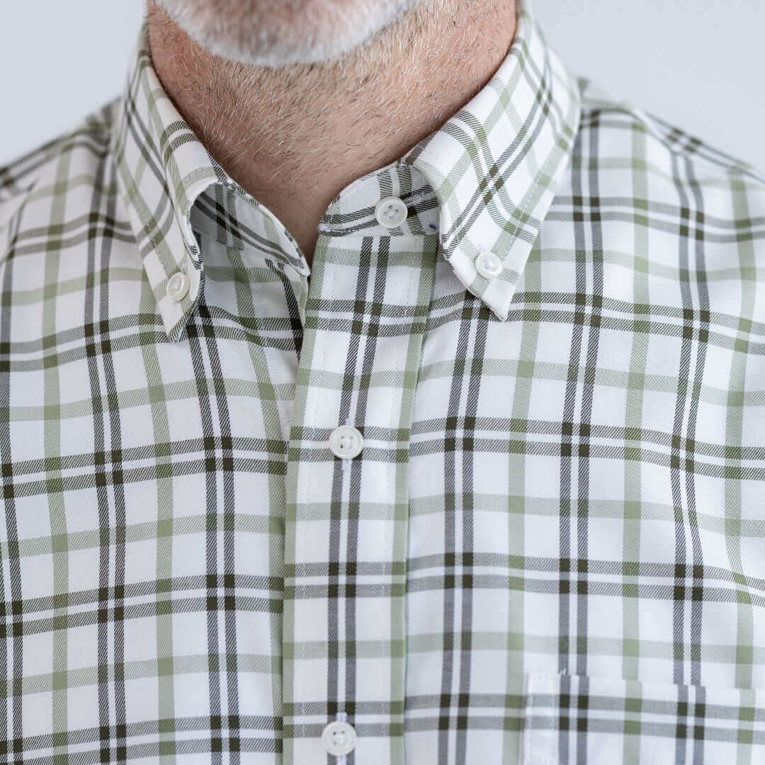 Green and Black Plaid Long Sleeve Button Down Collar Shirt with Magnetic Closures
