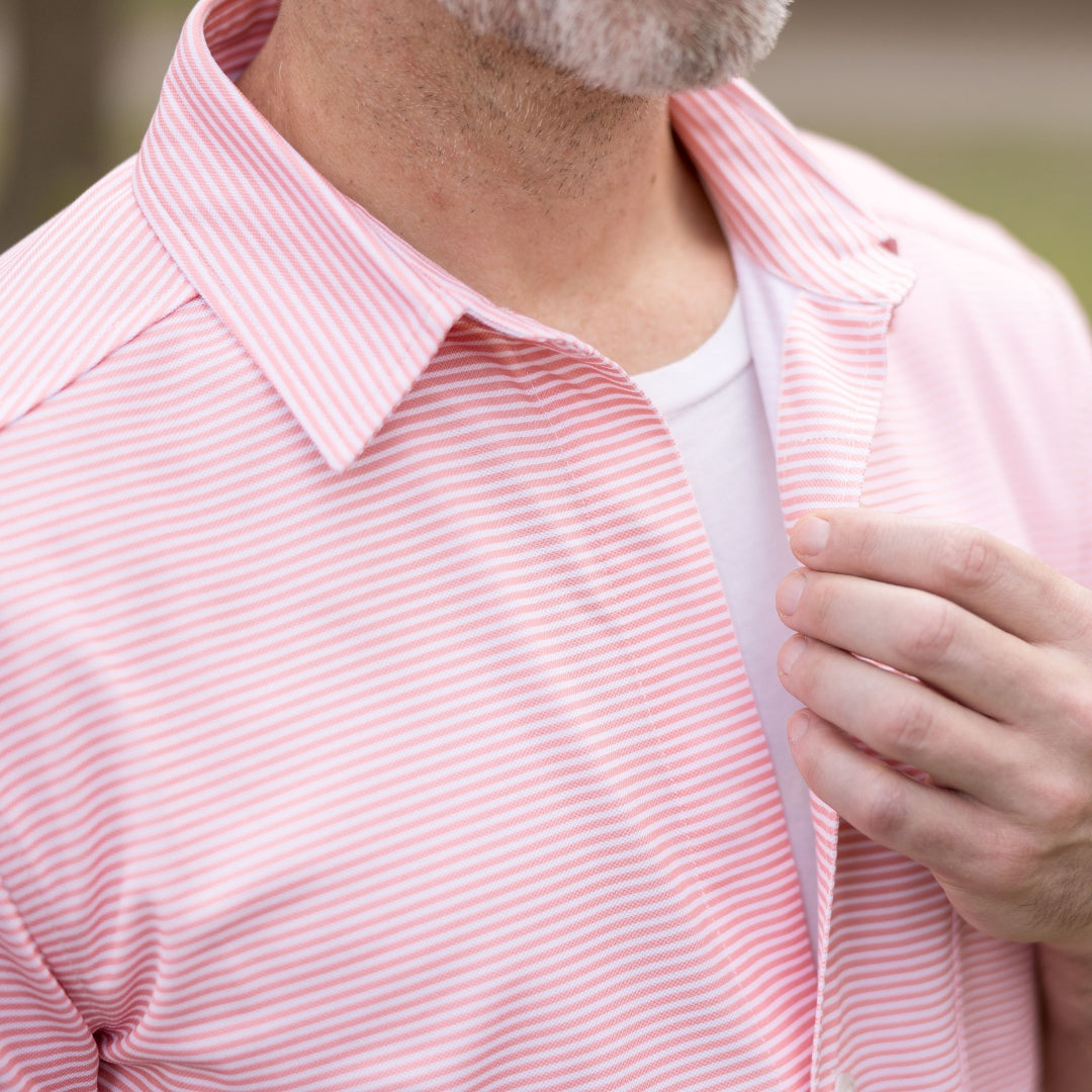Adaptive Cooling Magnetic Front Short Sleeve Shirt in Coral Stripe