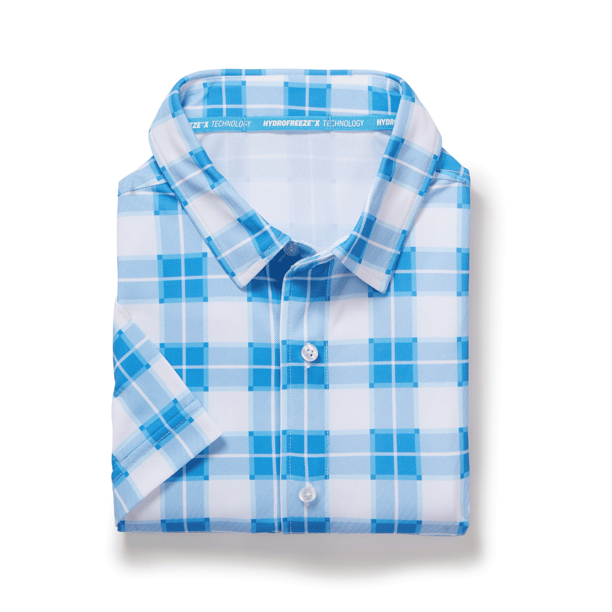 Adaptive Cooling Magnetic Front Short Sleeves Shirt in Blue Gingham