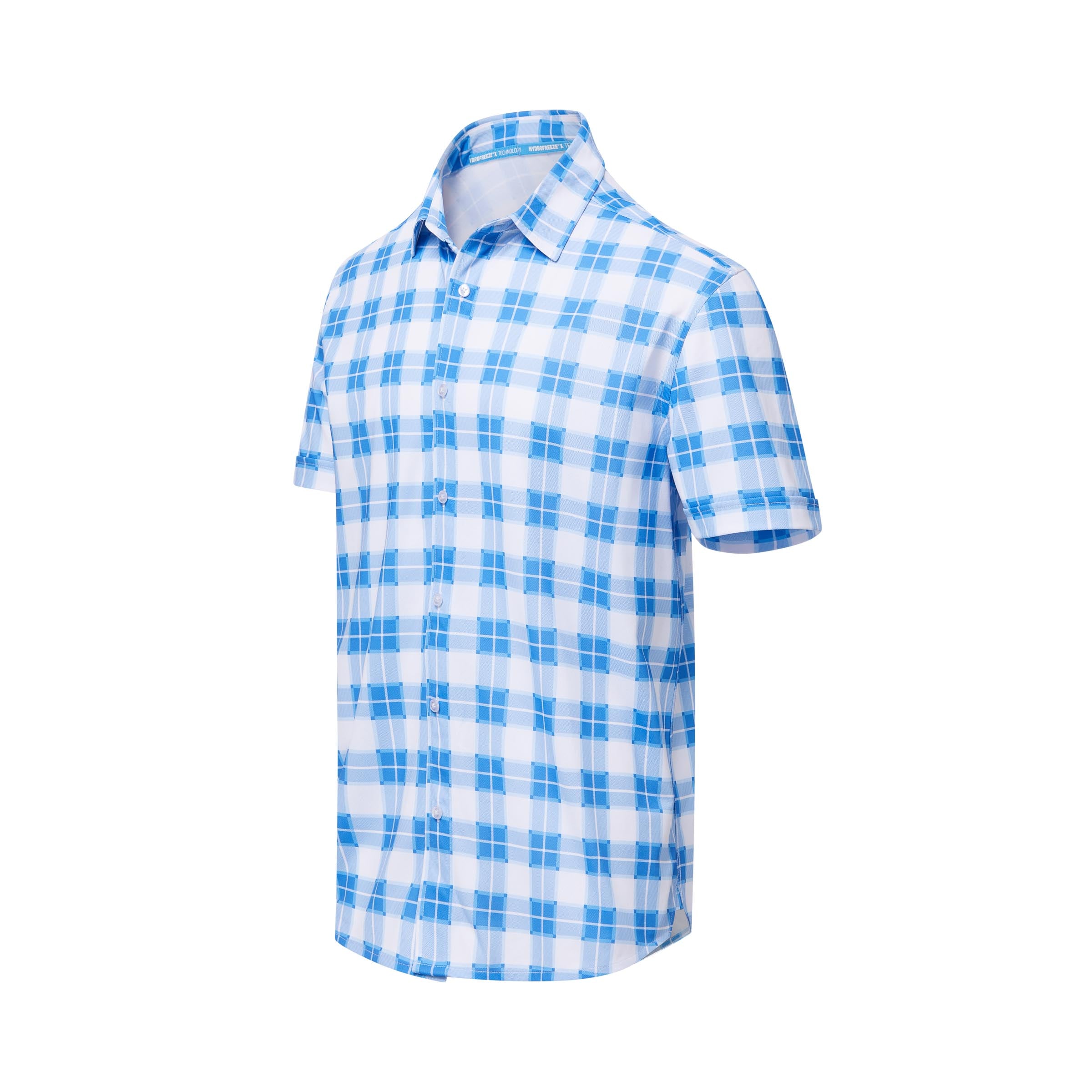 Adaptive Cooling Magnetic Front Short Sleeves Shirt in Blue Gingham