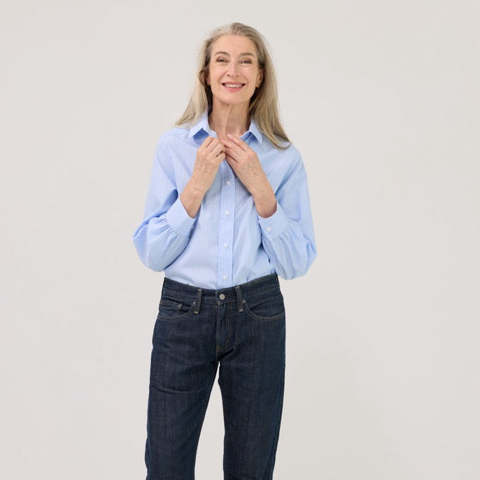 Women’s Magnetic Closure Classic Blue and White Stripe Blouse | MagnaReady - view 4