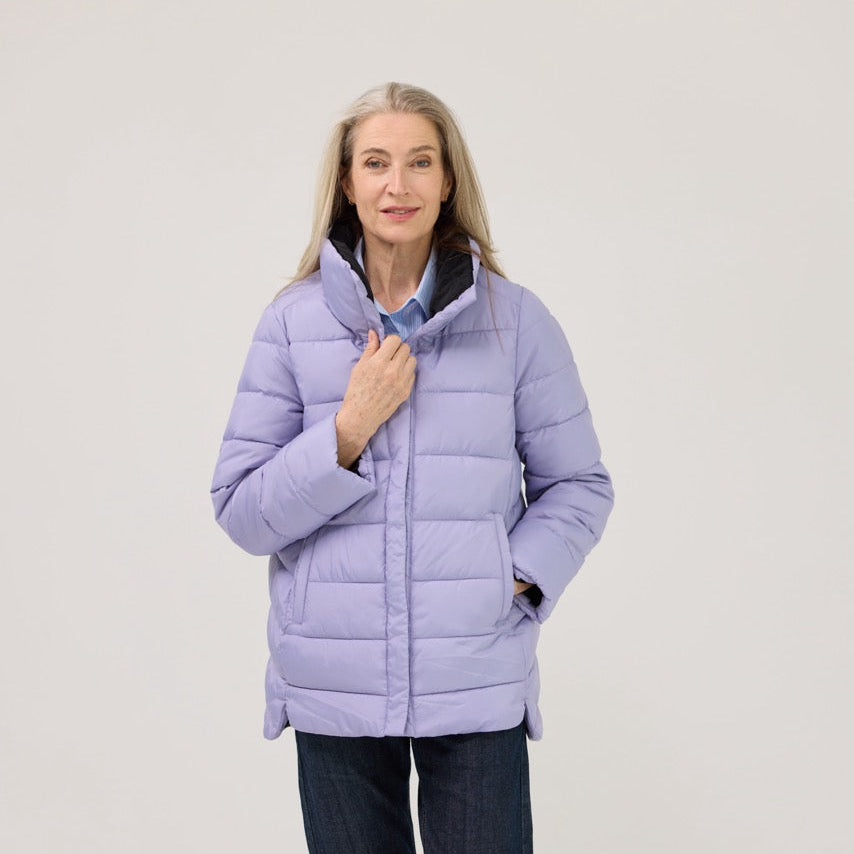 Weatherproof x MagnaReady Women's Magnetic Front Puffer Jacket Coat in Arctic Blue
