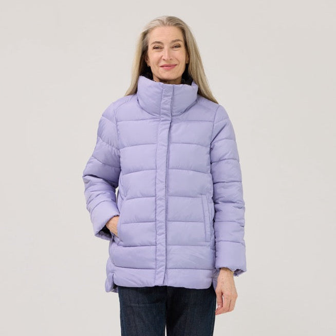 Weatherproof x MagnaReady Women's Magnetic Front Puffer Jacket Coat in Arctic Blue