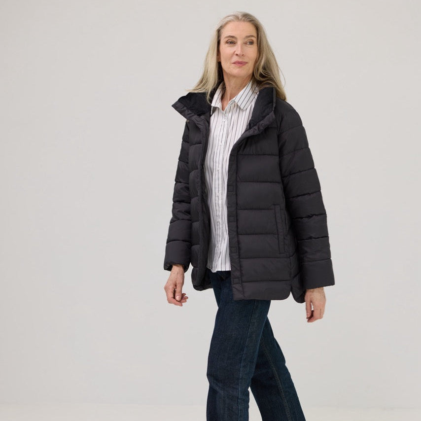 Weatherproof x MagnaReady Women's Magnetic Front Puffer Jacket Coat in Black