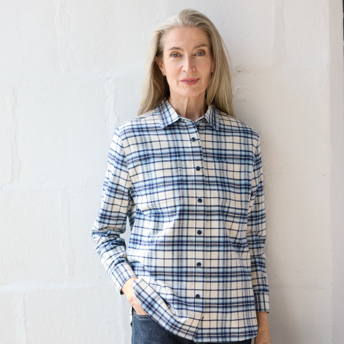 Women’s Adaptive Navy Flannel Shirt with Magnetic Closures