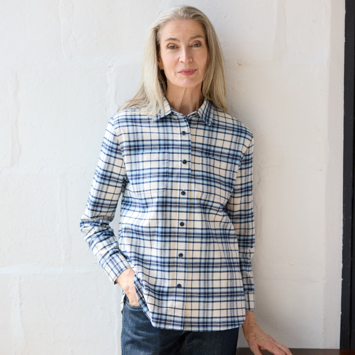 Women’s Adaptive Navy Flannel Shirt with Magnetic Closures