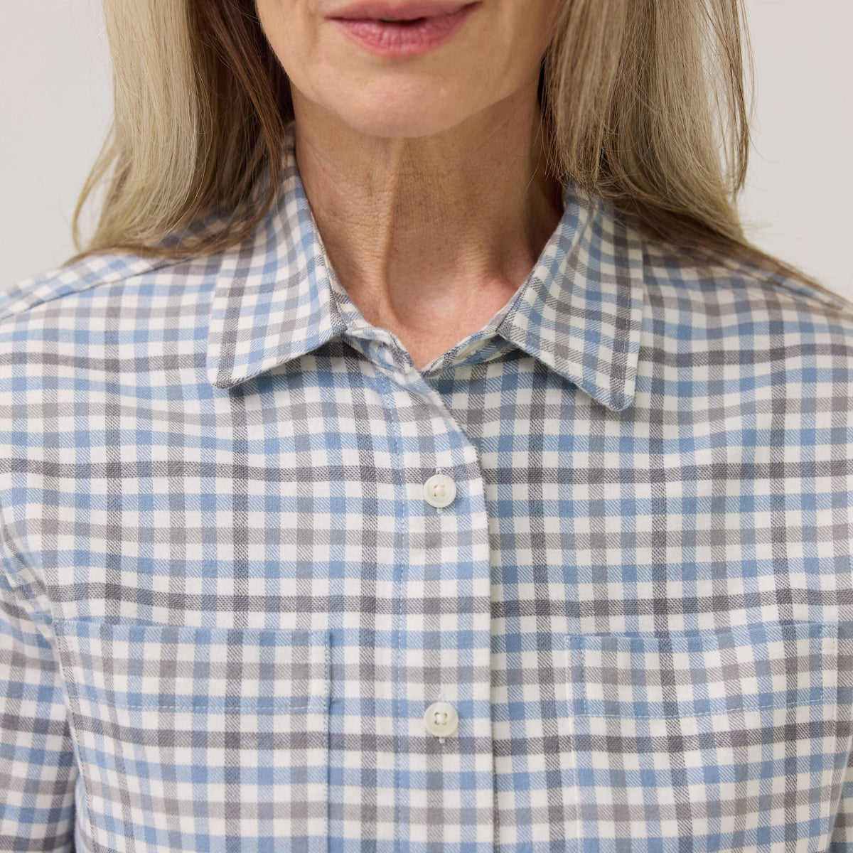 Women’s Adaptive Blue Grey Check Flannel Shirt with Magnetic Closures