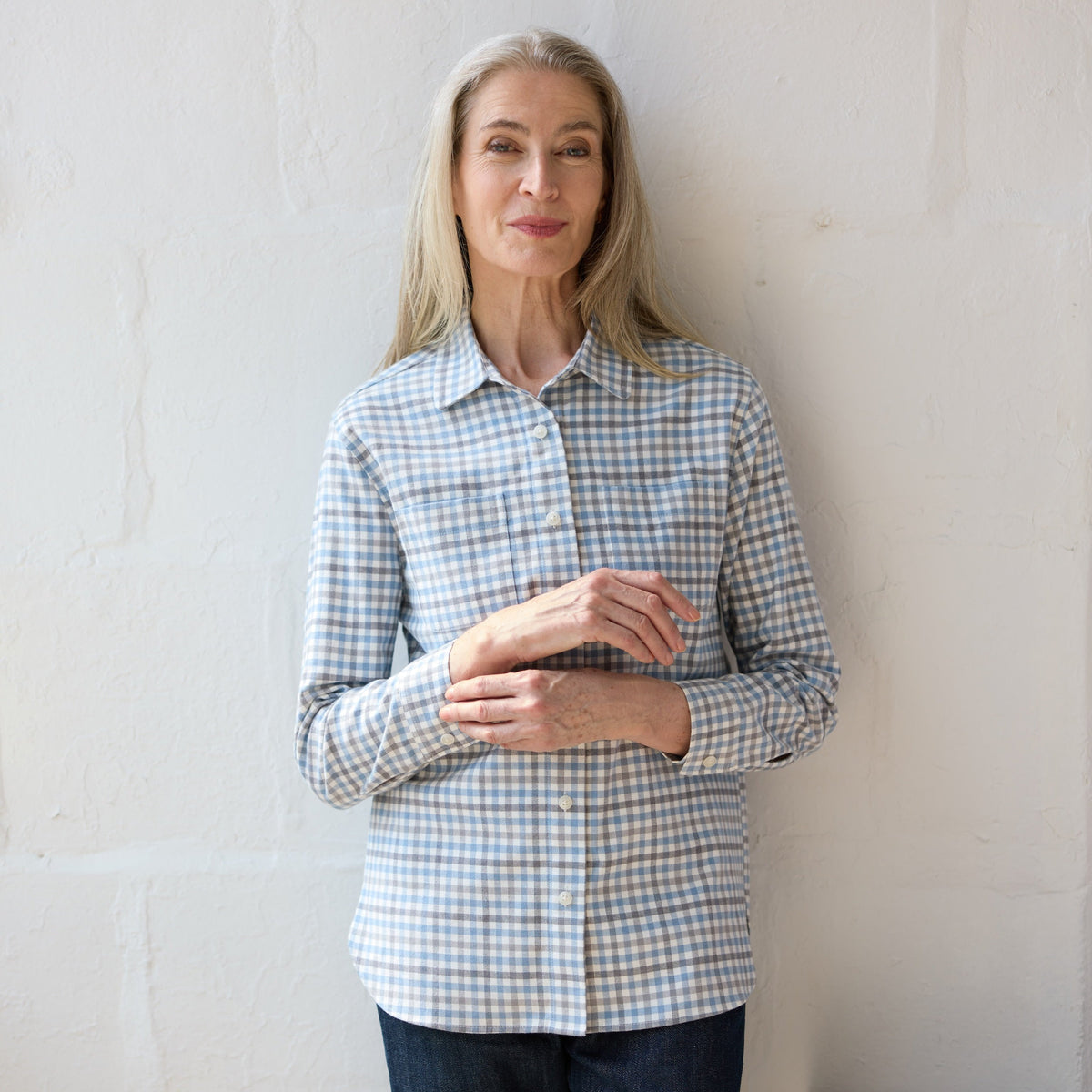 Women’s Adaptive Blue Grey Check Flannel Shirt with Magnetic Closures