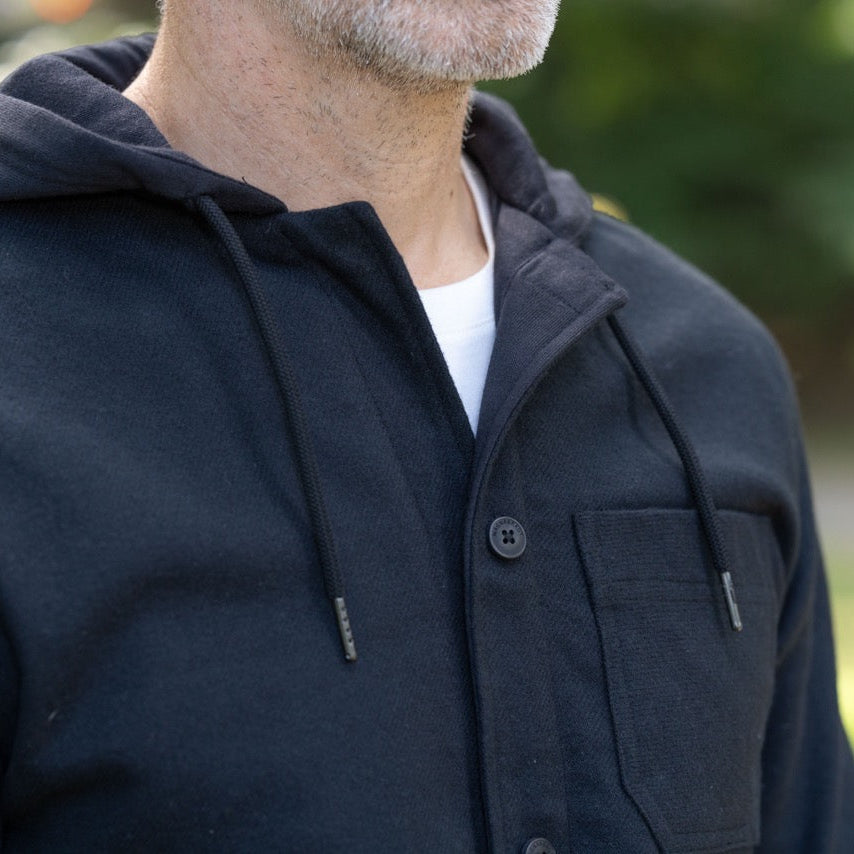 MagnaReady Magnetic Front Hooded Flannel Jacket in Black | MagnaReady - view 4