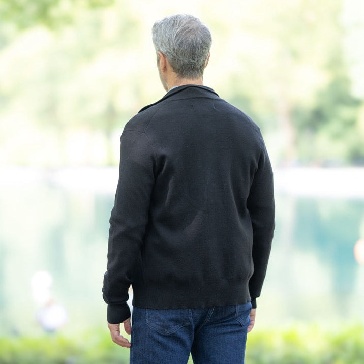 Classic Black Adaptive Sweater with Magnetic Front Closure and Pocket