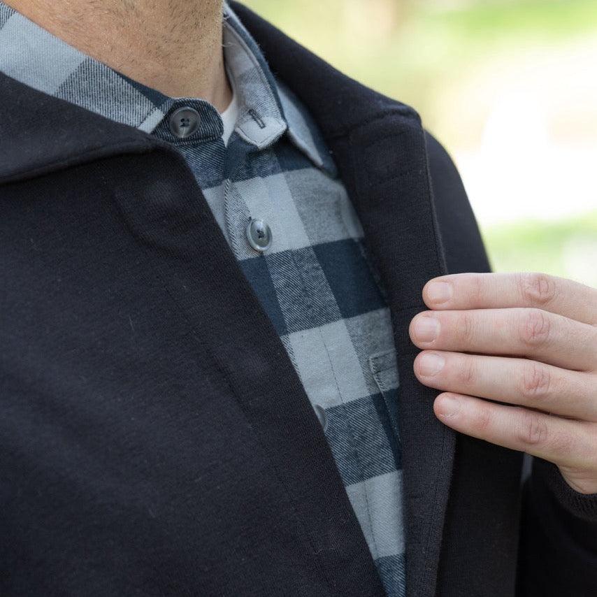 Classic Black Adaptive Sweater with Magnetic Front Closure and Pocket
