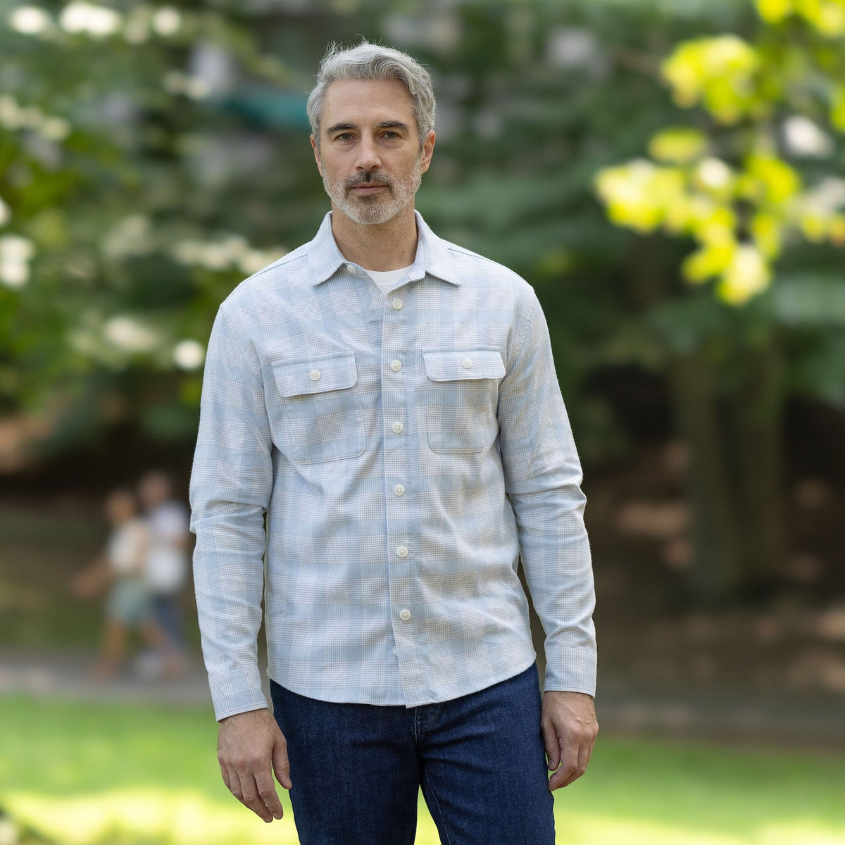 Adaptive Light Blue Plaid Flannel Shirt with Magnetic Closures