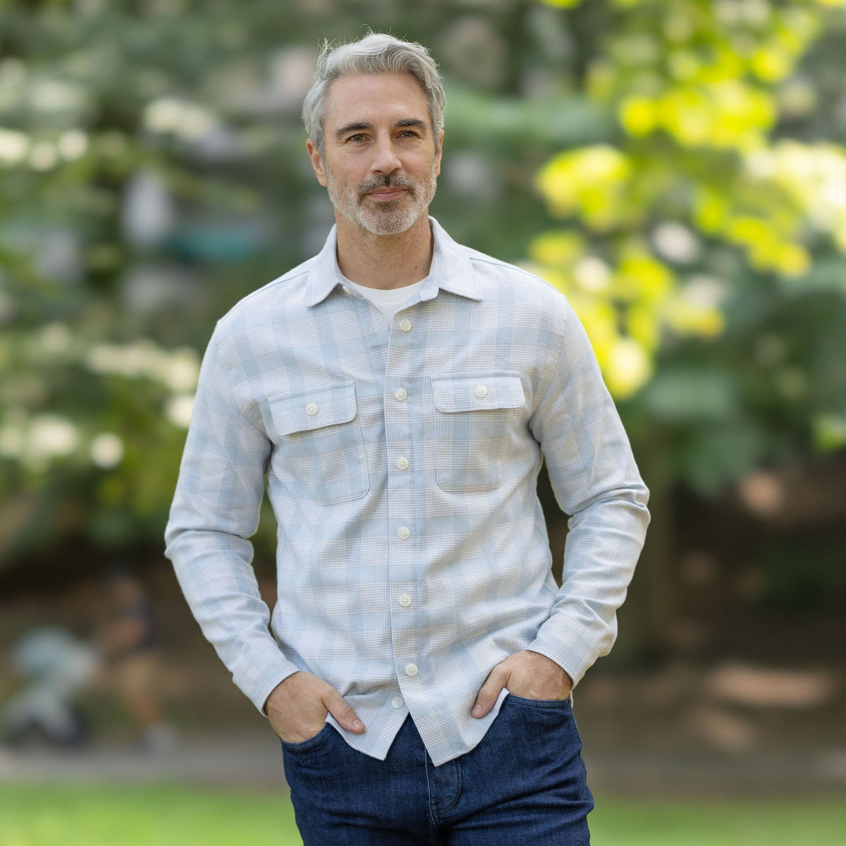 Adaptive Light Blue Plaid Flannel Shirt with Magnetic Closures