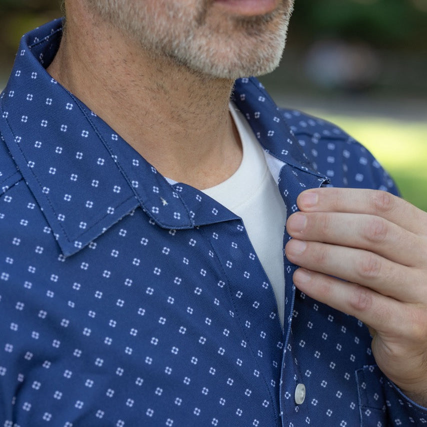 MagnaReady Navy Floral Magnetic Front Long Sleeve Cooling Adaptive Shirt with Pocket | MagnaReady - view 2