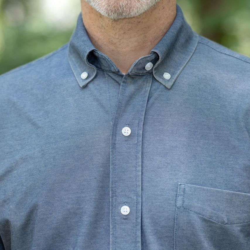Long Sleeve Stretch Denim Button Down Shirt with Magnetic Closures | MagnaReady - view 2