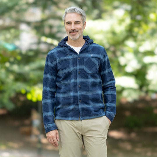 MagnaReady Magnetic Front Hooded Flannel Jacket in Navy | MagnaReady - view 3
