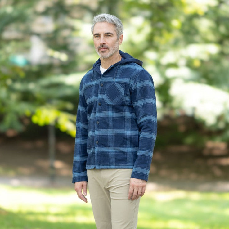 MagnaReady Magnetic Front Hooded Flannel Jacket in Navy | MagnaReady - view 2