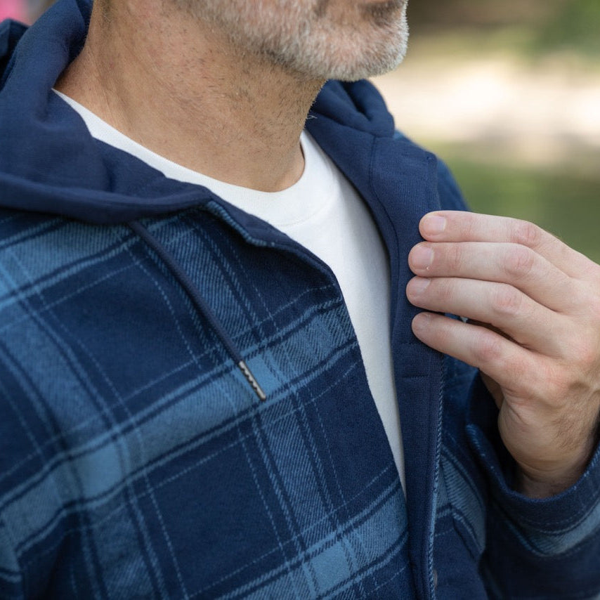 MagnaReady Magnetic Front Hooded Flannel Jacket in Navy | MagnaReady - view 6