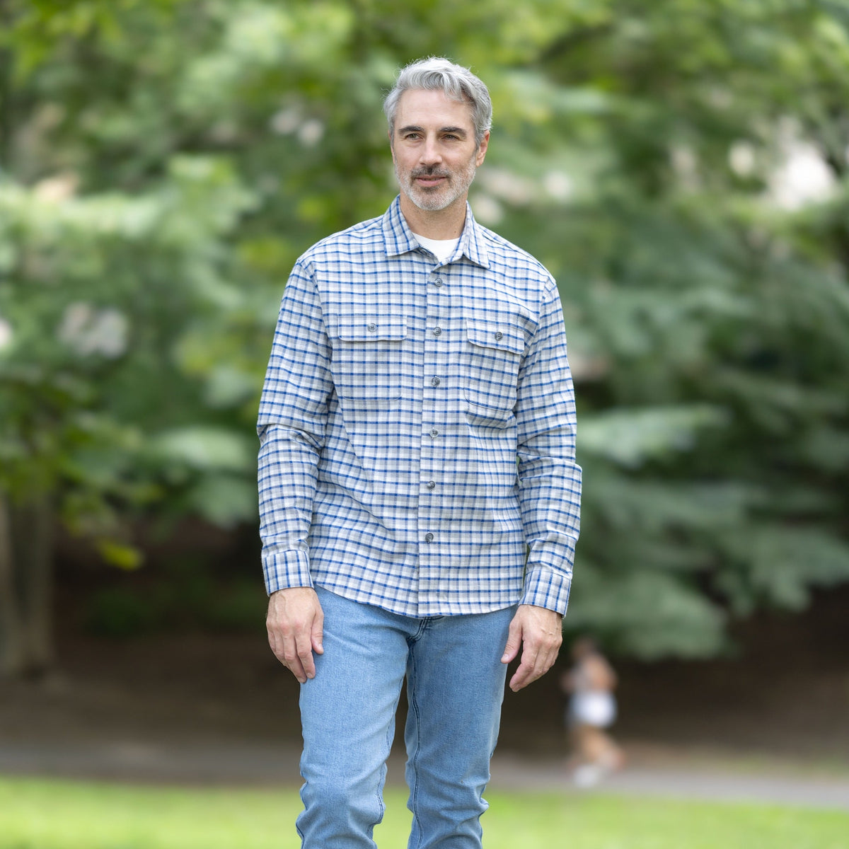 Adaptive Blue Grey Check Flannel Shirt with Magnetic Closures