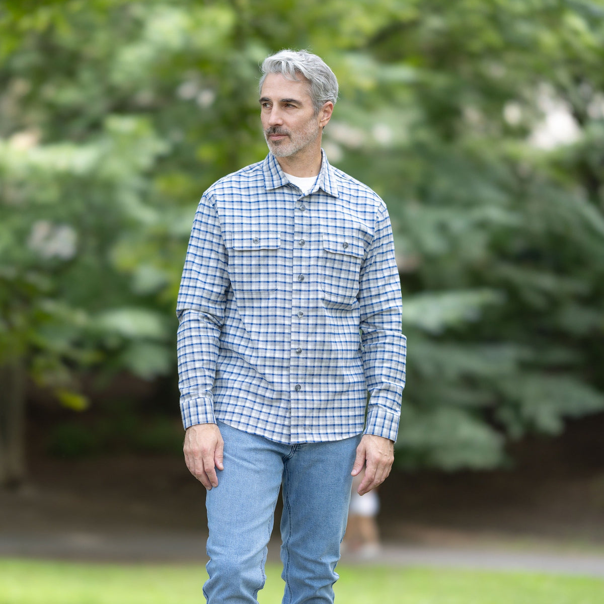 Adaptive Blue Grey Check Flannel Shirt with Magnetic Closures