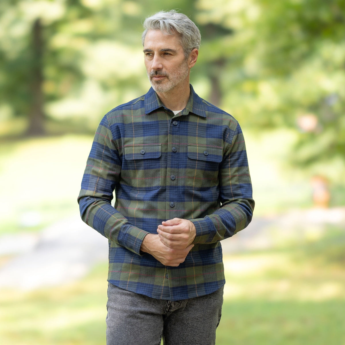 MagnaReady Men’s Magnetic Flannel Shirt – Green/Navy Plaid