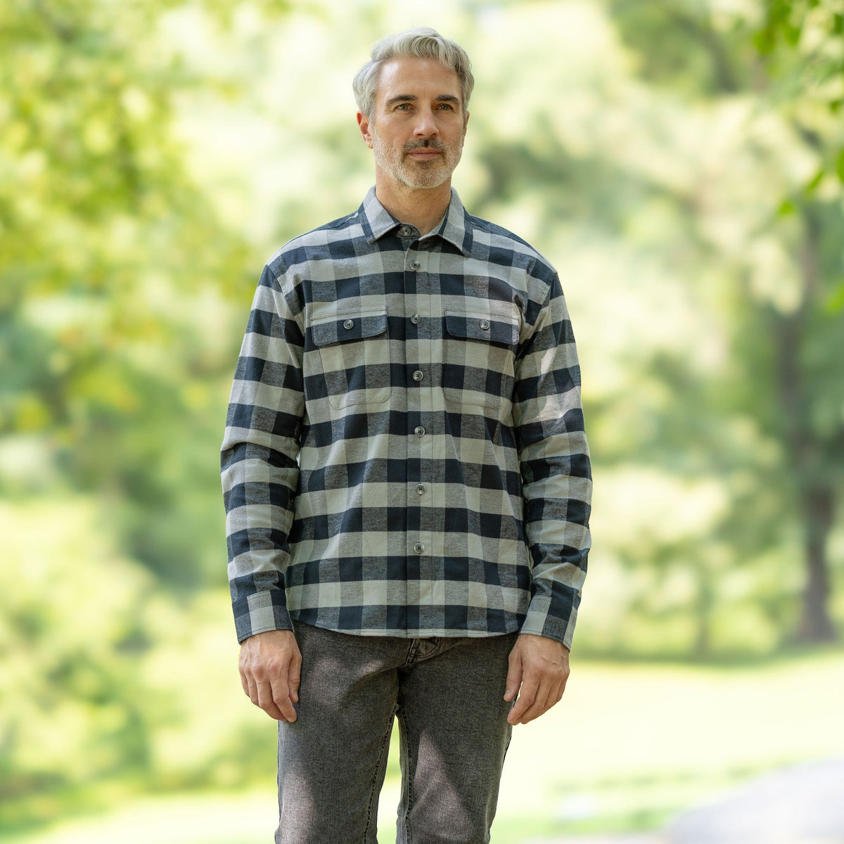 Adaptive Grey Buffalo Plaid Flannel Shirt with Magnetic Closures