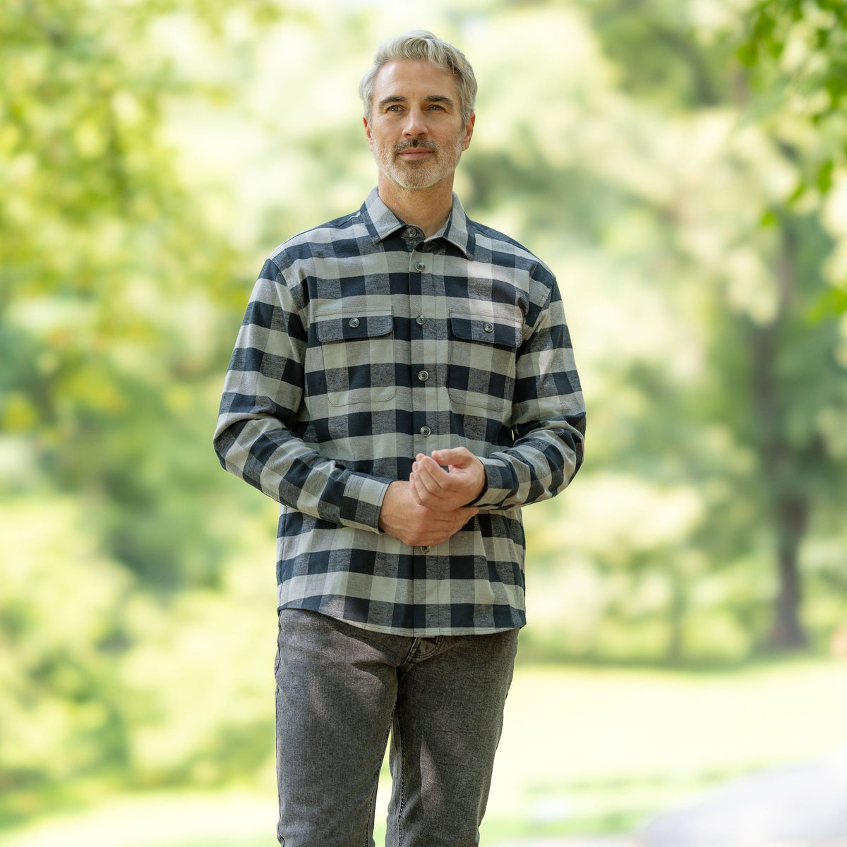 Adaptive Grey Buffalo Plaid Flannel Shirt with Magnetic Closures