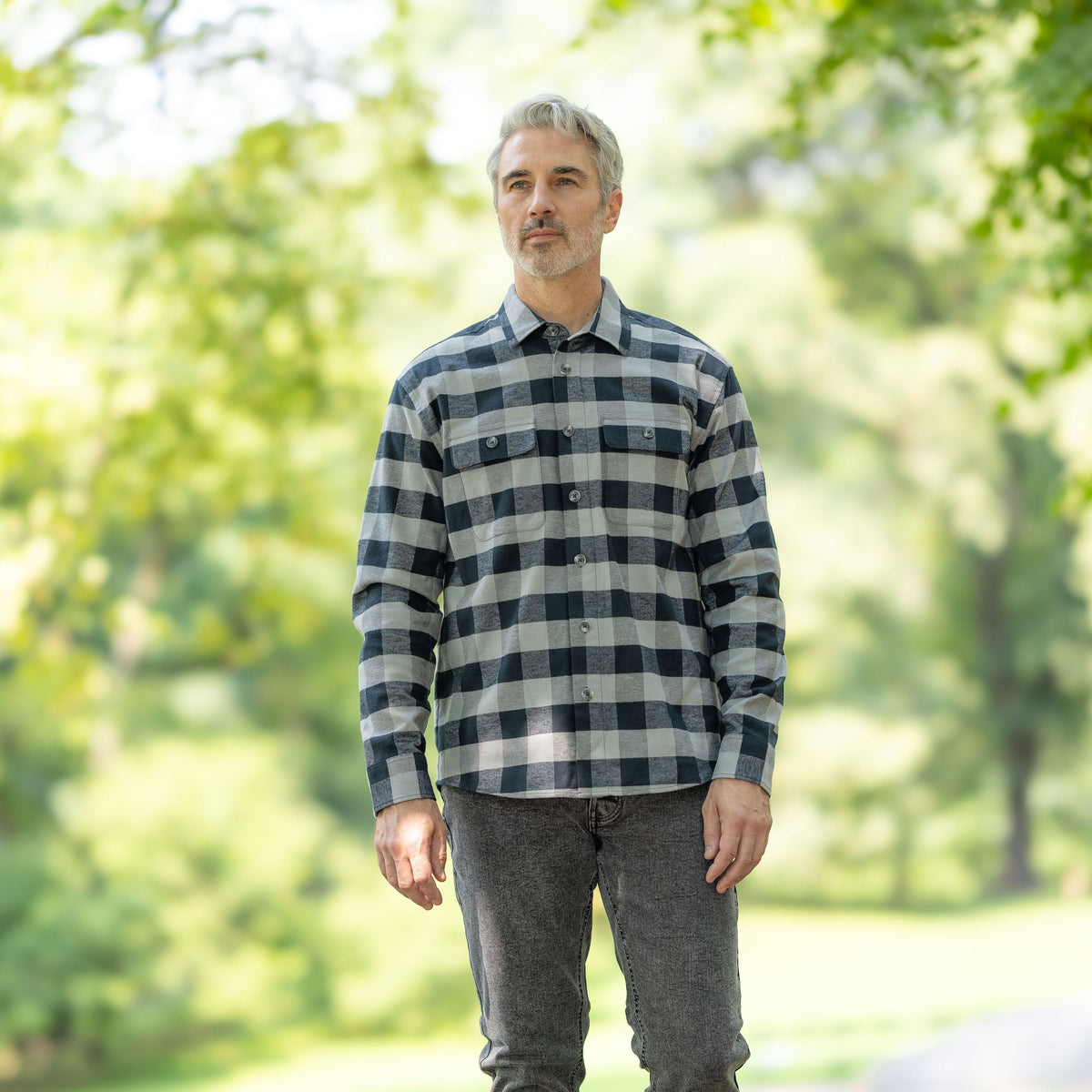 Adaptive Grey Buffalo Plaid Flannel Shirt with Magnetic Closures