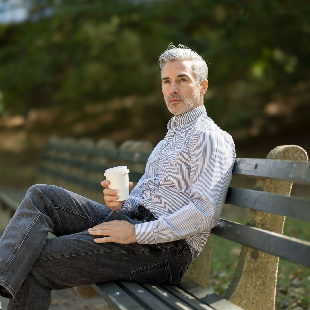 Brown Stripe Long Sleeve Button Down Collar Shirt with Magnetic Closures
