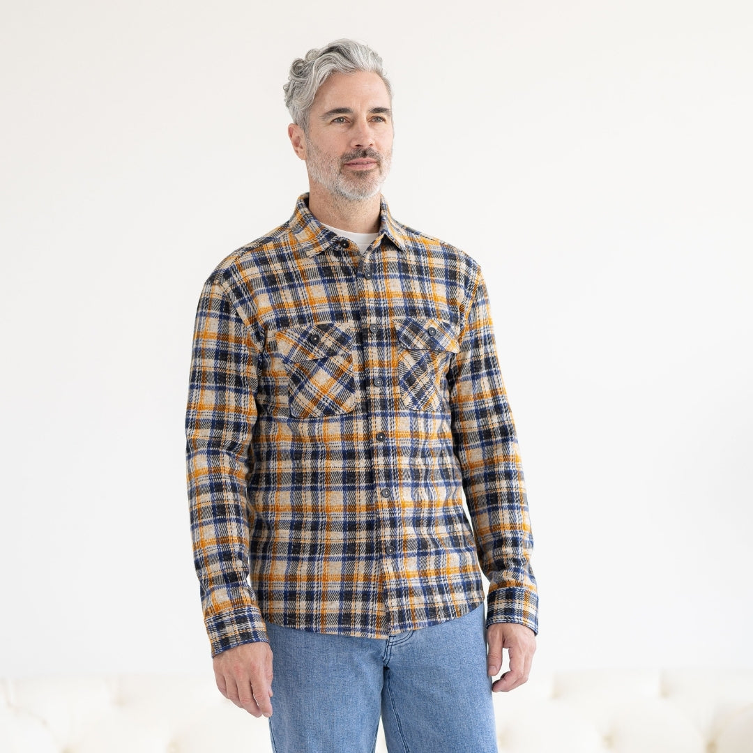 New! Adaptive Blue and Orange Flannel Shirt with Magnetic Closures