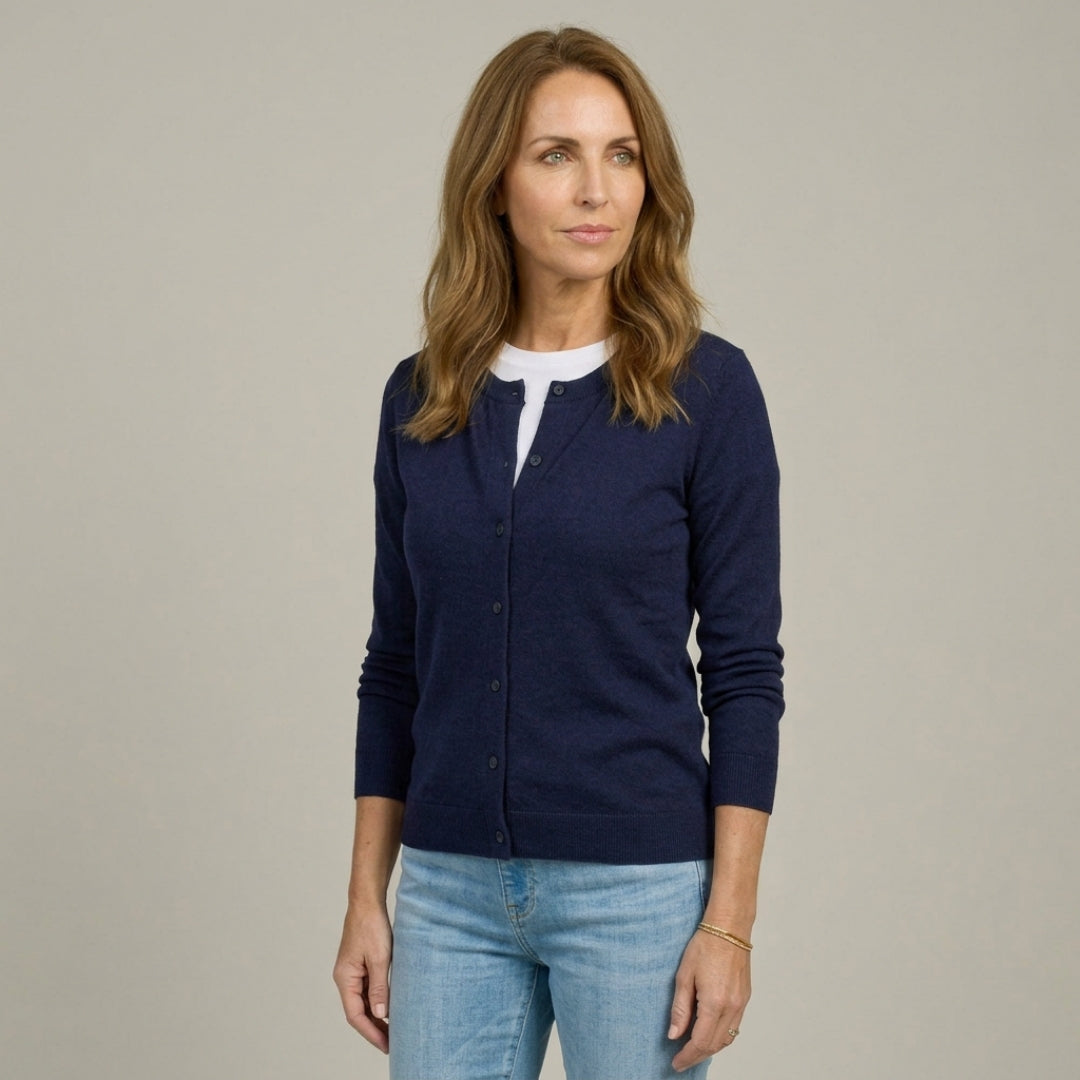 Women's Navy Adaptive Magnetic Front Knit Cardigan Sweater by MagnaReady®
