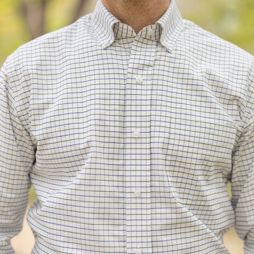 New! Green and Navy Grid Long Sleeve Button Down Collar Shirt with Magnetic Closures