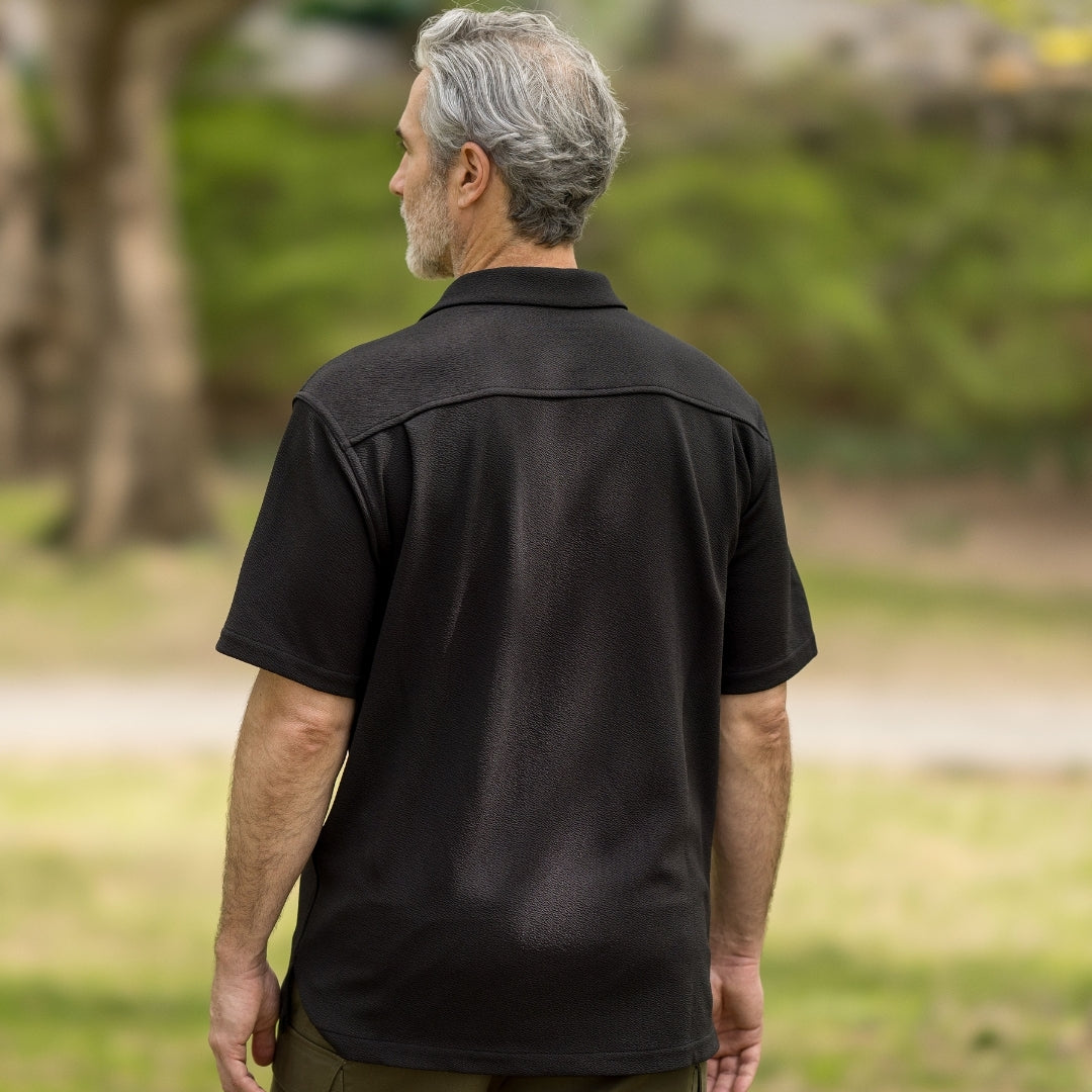 Short Sleeve Untucked Black Casual Shirt with Magnetic Closures - additional view