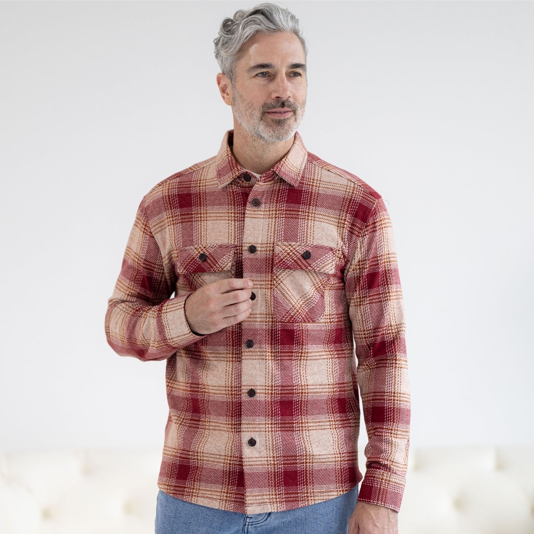 New! Adaptive Red and Orange Plaid Flannel Shirt with Magnetic Closures
