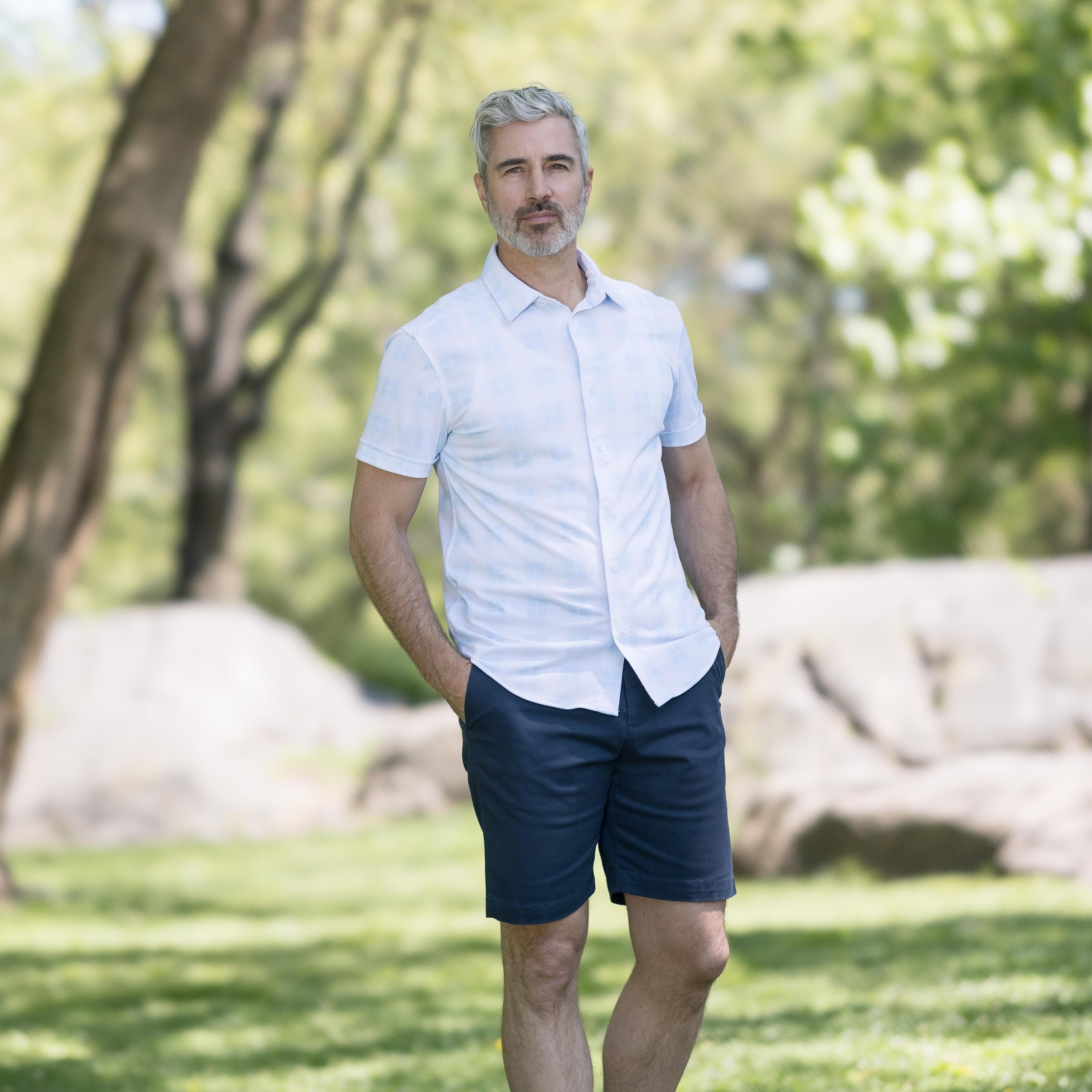 MagnaReady x Arctic Cooling Pique Polo Short Sleeves in Sky Gingham
