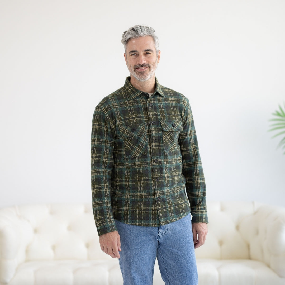 New! Adaptive Olive Plaid Flannel Shirt with Magnetic Closures