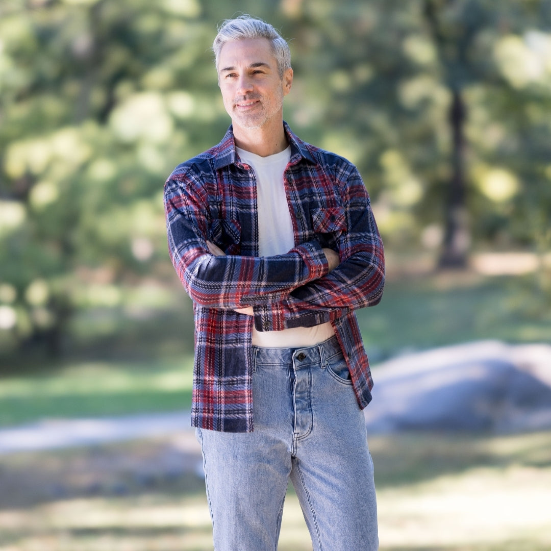 New! Adaptive Blue and Red Plaid Flannel Shirt with Magnetic Closures