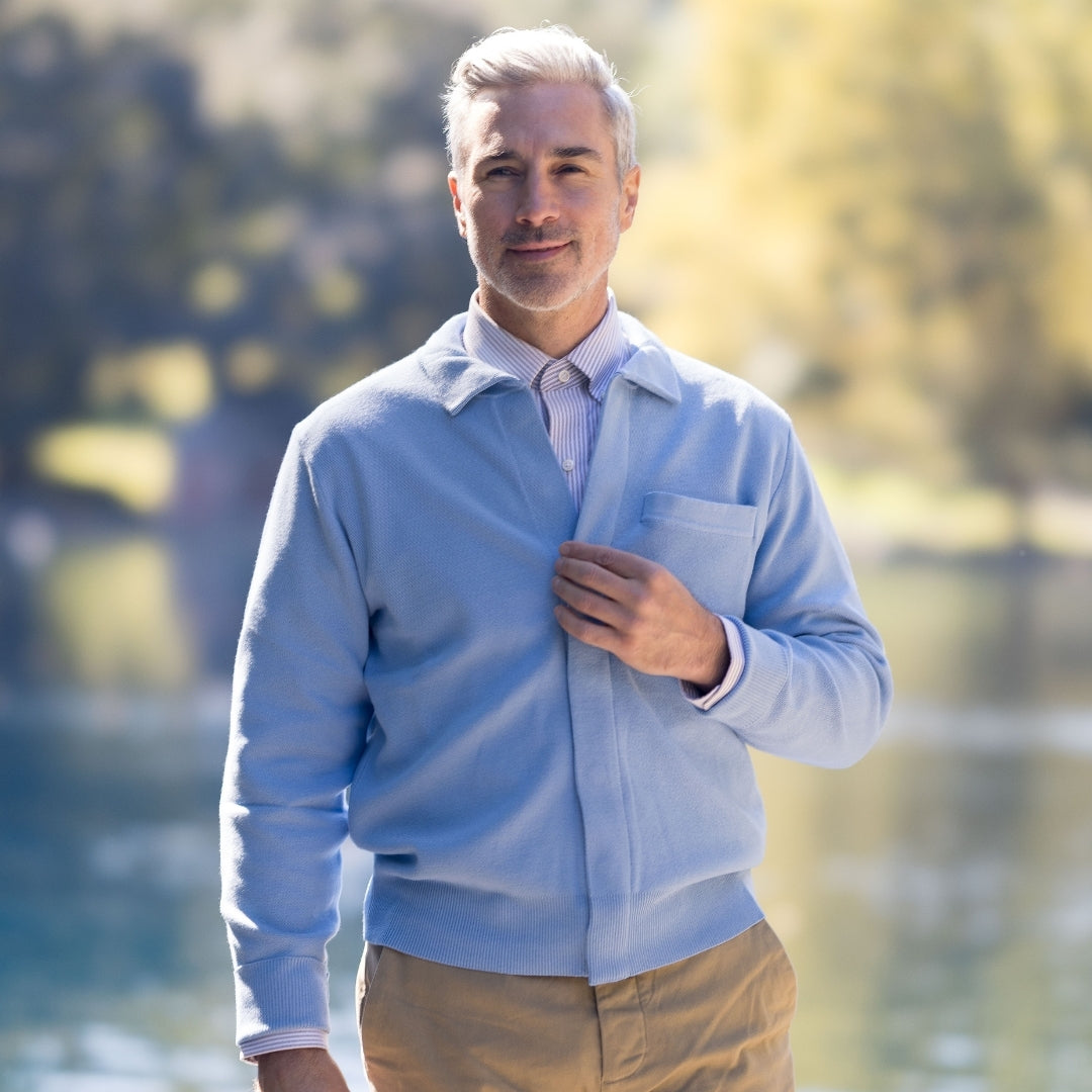 New! Classic Blue Adaptive Sweater with Magnetic Front Closure with Pocket