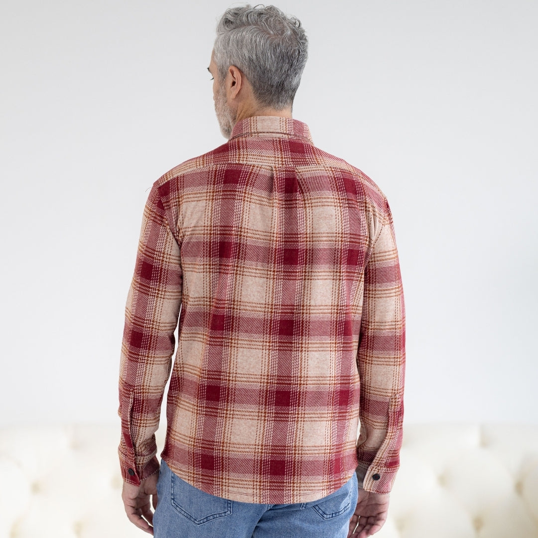 New! Adaptive Red and Orange Plaid Flannel Shirt with Magnetic Closures