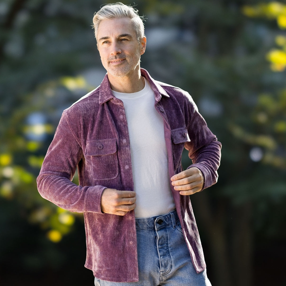 Adaptive Vintage Violet Everyday Corduroy Shirt with Magnetic Closures and Pockets