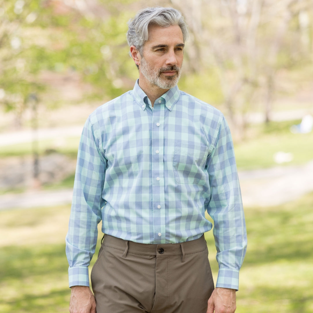 Light Blue Long Sleeve Button Down Collar Shirt with Magnetic Closures