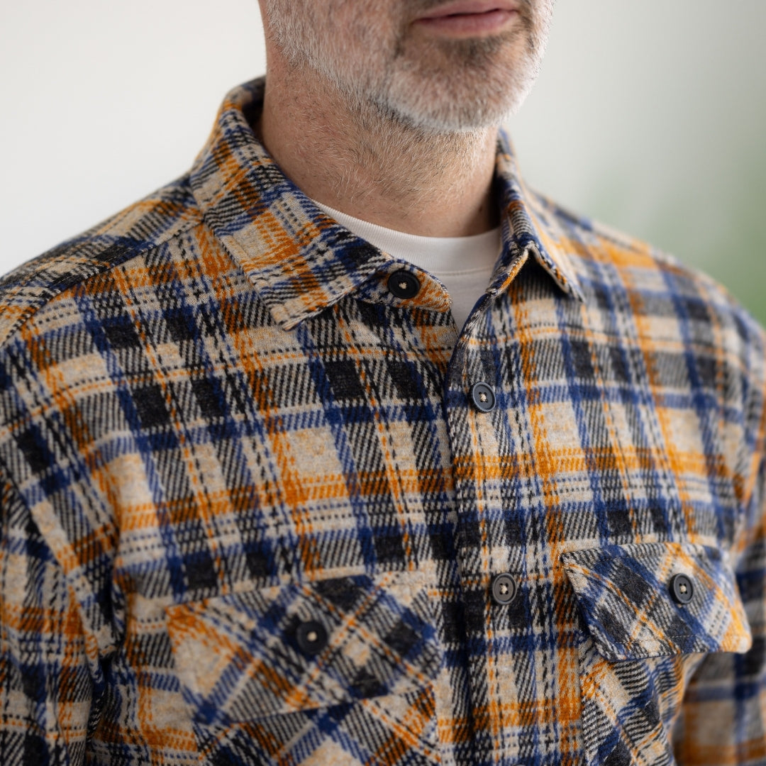 New! Adaptive Blue and Orange Flannel Shirt with Magnetic Closures