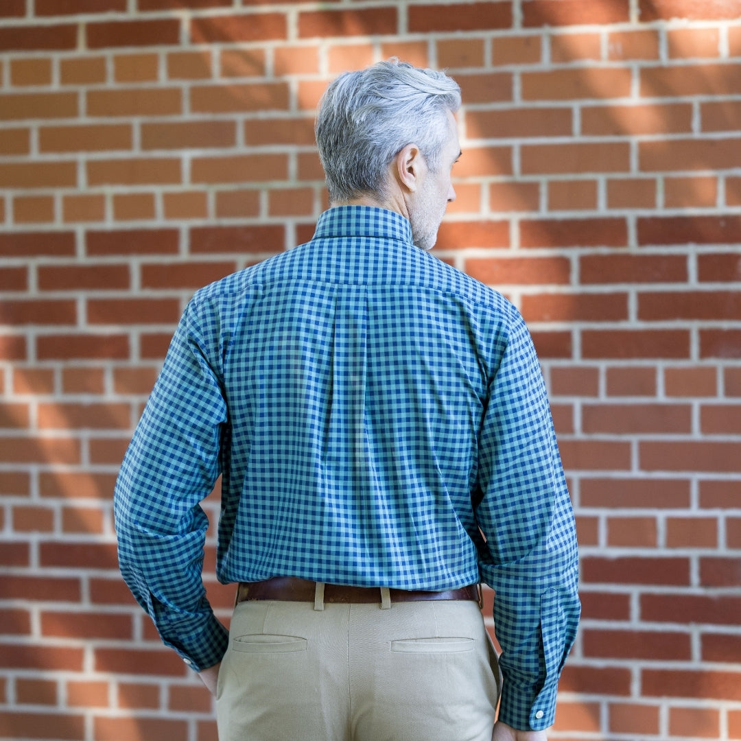 Brooks Brothers X MagnaReady Stretch Long Sleeve Green and Blue Plaid Button-Down Collar with Magnetic Closures