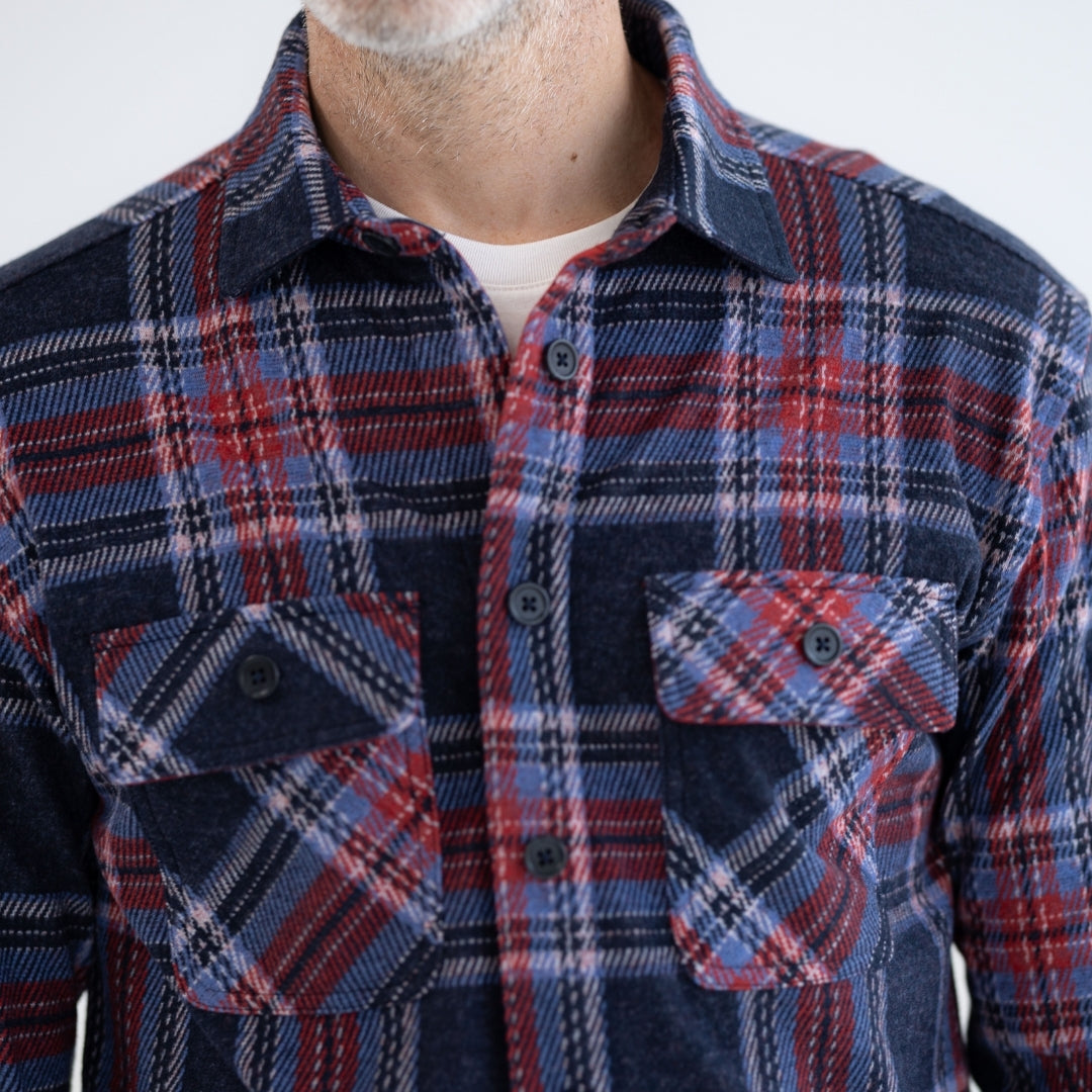 New! Adaptive Blue and Red Plaid Flannel Shirt with Magnetic Closures