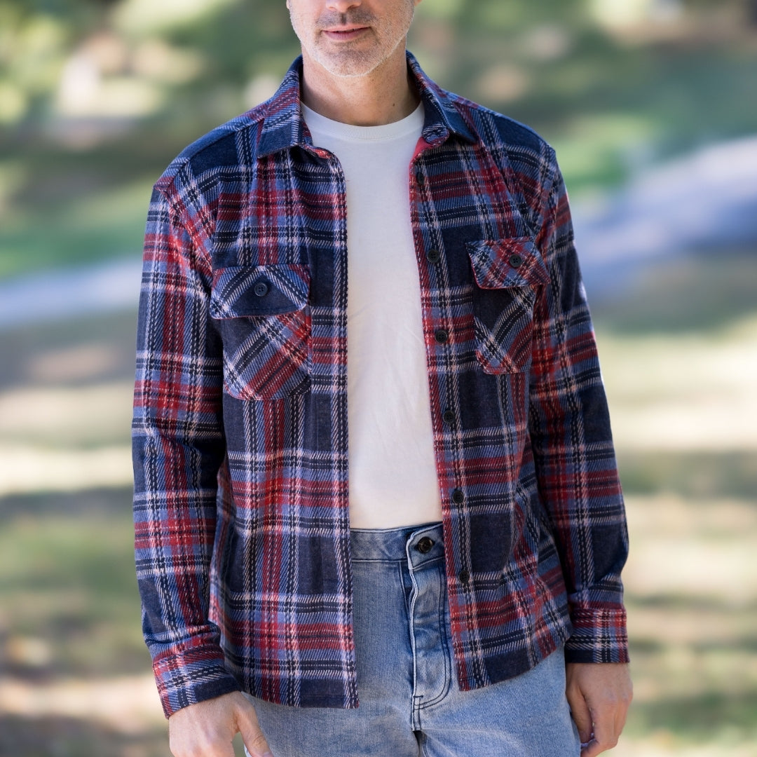 New! Adaptive Blue and Red Plaid Flannel Shirt with Magnetic Closures