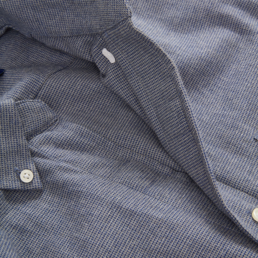 New ! Blue Grey Brushed Flannel Long Sleeve Button Down Collar Shirt with Magnetic Closures