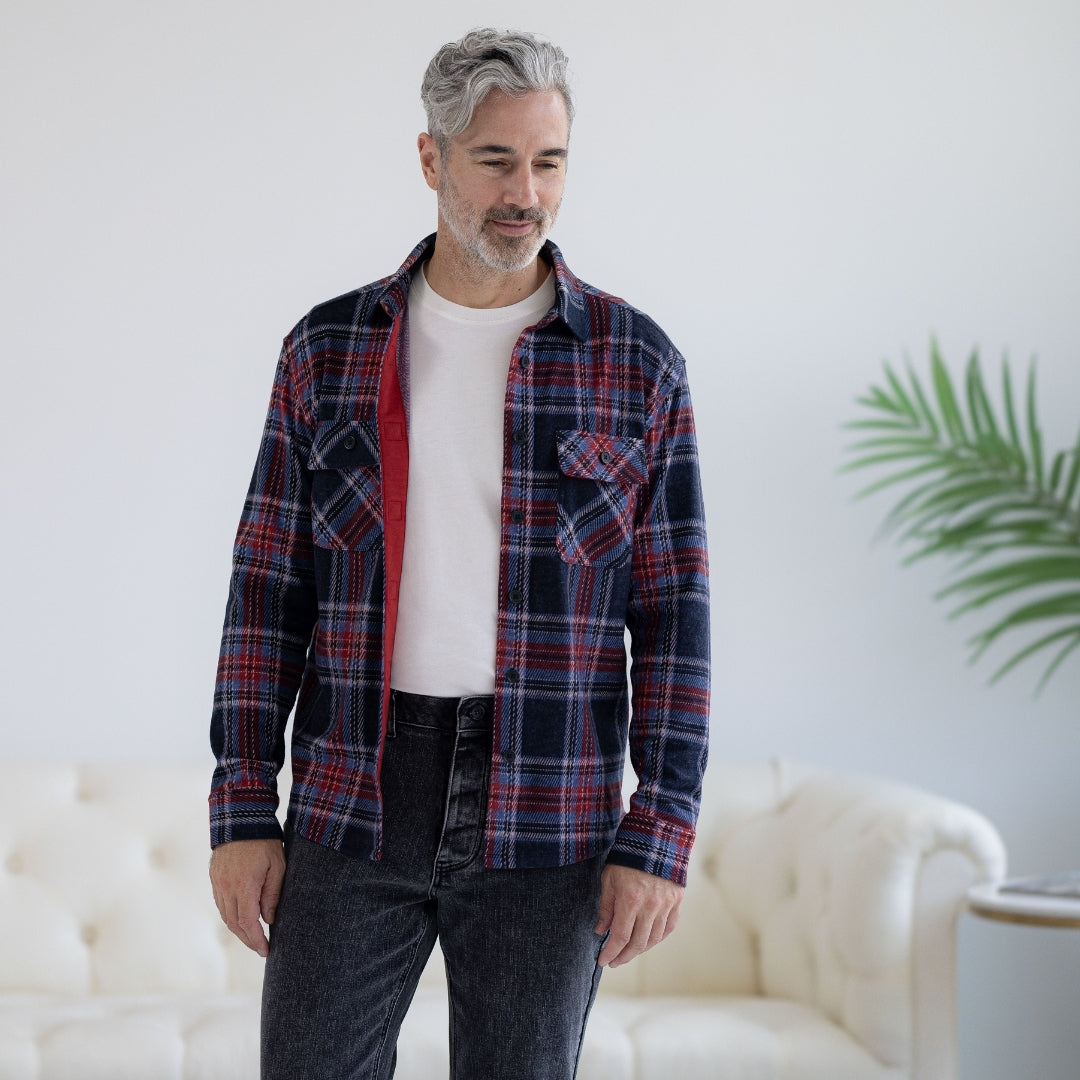 New! Adaptive Blue and Red Plaid Flannel Shirt with Magnetic Closures